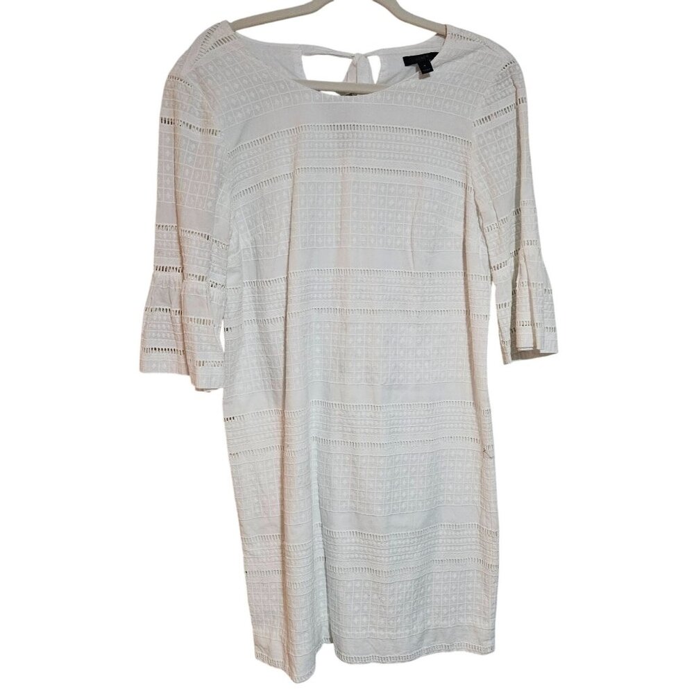 J. Crew Womens White Textured Bell Sleeve Dress Size 4 Cotton